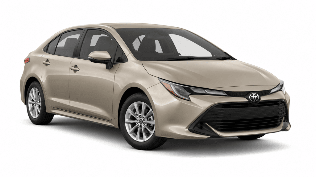 wynajem samochodu Toyota Corolla w wersji sedan w kolorze złoty metalik w Warszawie
