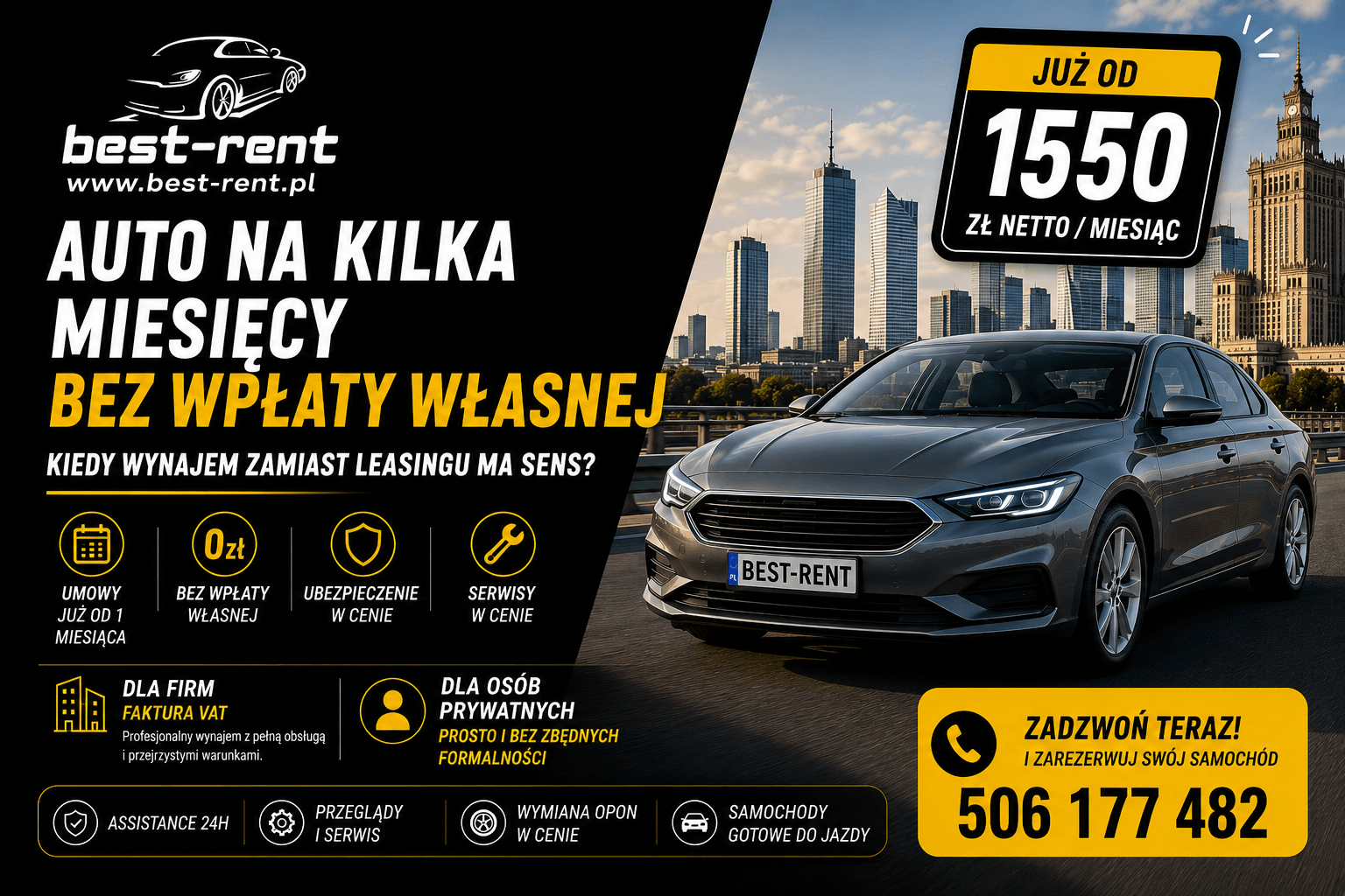 Auto na kilka miesięcy bez wpłaty własnej – wynajem długoterminowy samochodu w Warszawie Best-Rent
